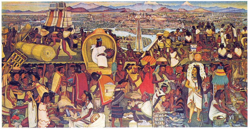 The great Tenochtitlan mural by Diego Rivera Exhibited in the Palacio Nacional in Mexico