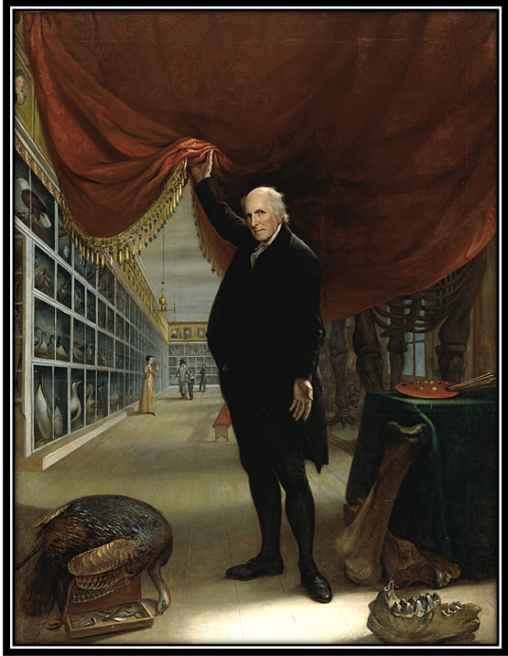 Painting of Charles Willson Peale showing his cabinet of curiosities