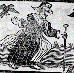 illustration of witch holding a cane