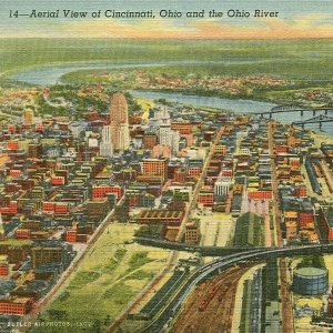 Image of aerial view of Cincinnati and Ohio river