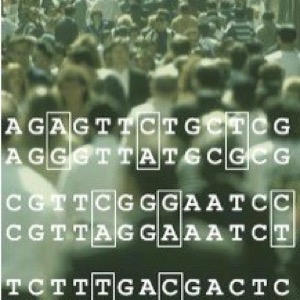 picture if a crowd with DNA sequence overlay