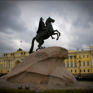A statue of Peter the Great in his horse in Russia