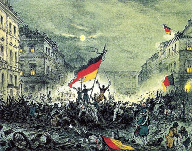 Illustration of street protests during the German Revolution of 1848