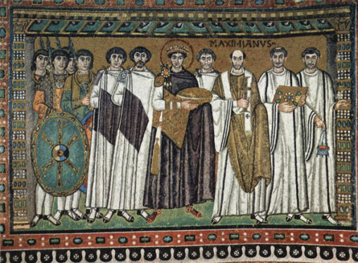 A mosaic depicts the Emperor Justinian and his administration