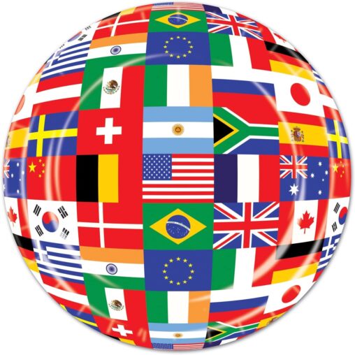 Globe covered with flags of nation states