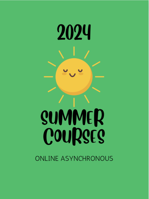 graphic of sun smiling with the text 2024 above and the text summer courses below